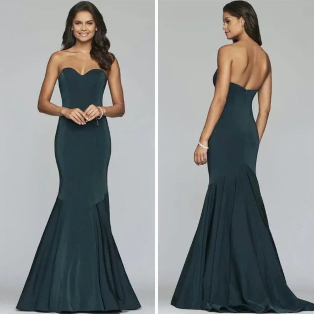 Worn Once Faviana Emerald Green Strapless Formal Mermaid Gown (Style S10213)